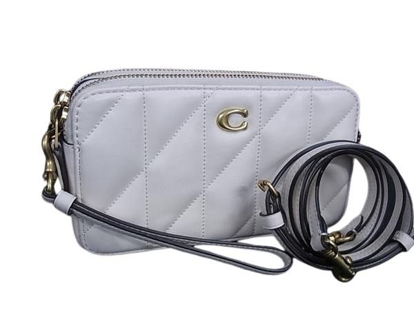 COACH コーチ ショルダーバッグ ピロー CM531 アイボリー レザー レディース 2WAY キルティング ダブルジップ ゴールド金具 美品【本物保証】【中古】