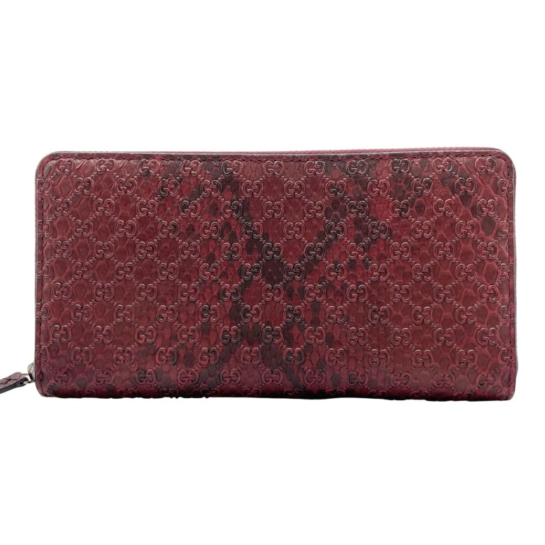 GUCCI グッチ 財布 マイクログッチシマ 307987 ワインレッド パイソン×レザー ユニセックス ラウンドファスナー長財布 超美品【本物保証】【中古】