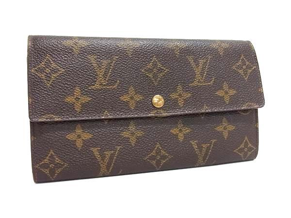 LOUIS VUITTON ルイヴィトン 長財布 モノグラム ポシェット ポルトモネ クレディ M61725 ブラウン系 PVC×レザー ユニセックス ゴールド金具【本物保証】【中古】