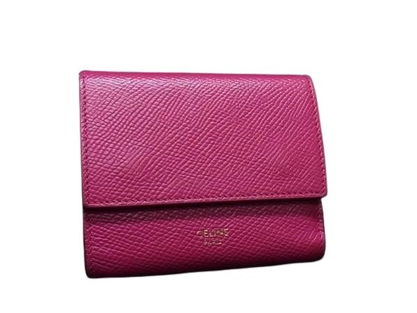 CELINE セリーヌ 財布 スモール トリフォールド ウォレット パープル系 レザー レディース 三つ折り 財布 美品【本物保証】【中古】｜3R boutique