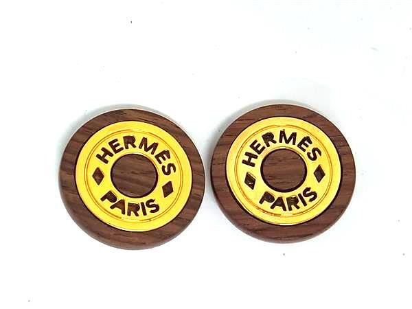 HERMES エルメス イヤリング セリエ ブラウン ゴールド ウッド メタル レディース【本物保証】【中古】｜3R boutique