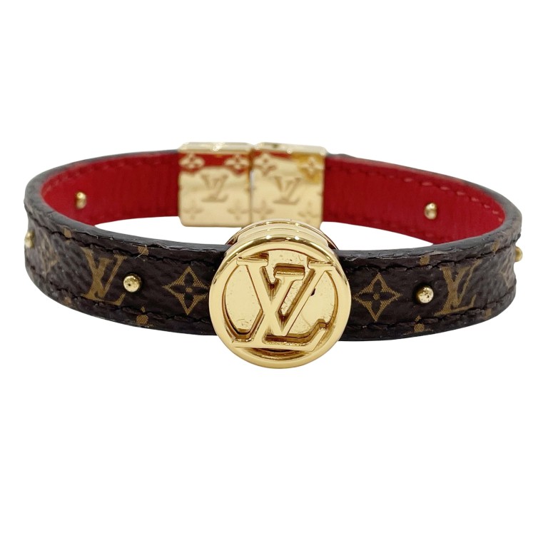 LOUIS VUITTON ルイヴィトン ブレスレット ブラスレ･LVサークルリバーシブル M6268E ブラウン ルージュ モノグラム レザー レディース ゴールド金具 美品【本物保証】【中古】