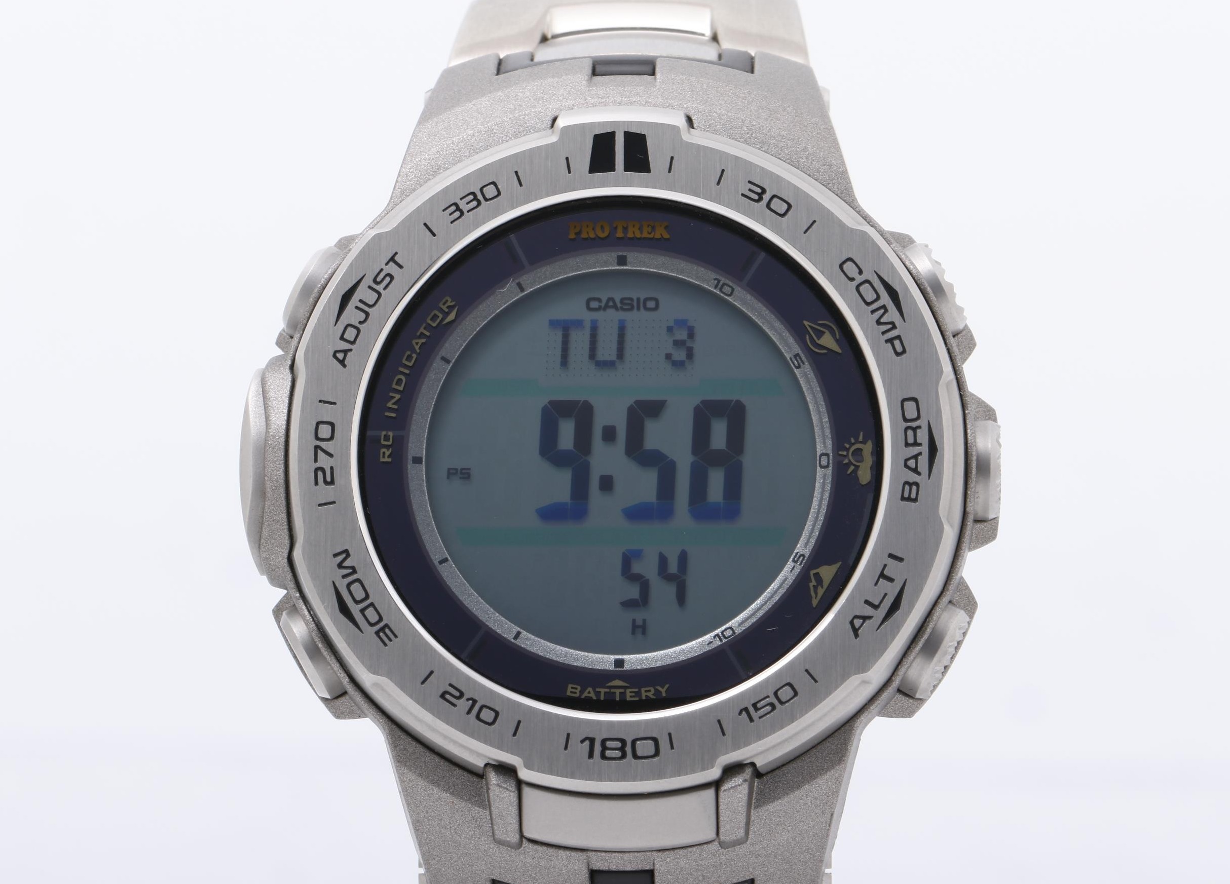 CASIO カシオ 時計 プロトレック トリプルセンサー スリムライン PRW3100T7JF シルバー ステンレス チタン メンズ デジタル【本物保証】【中古】