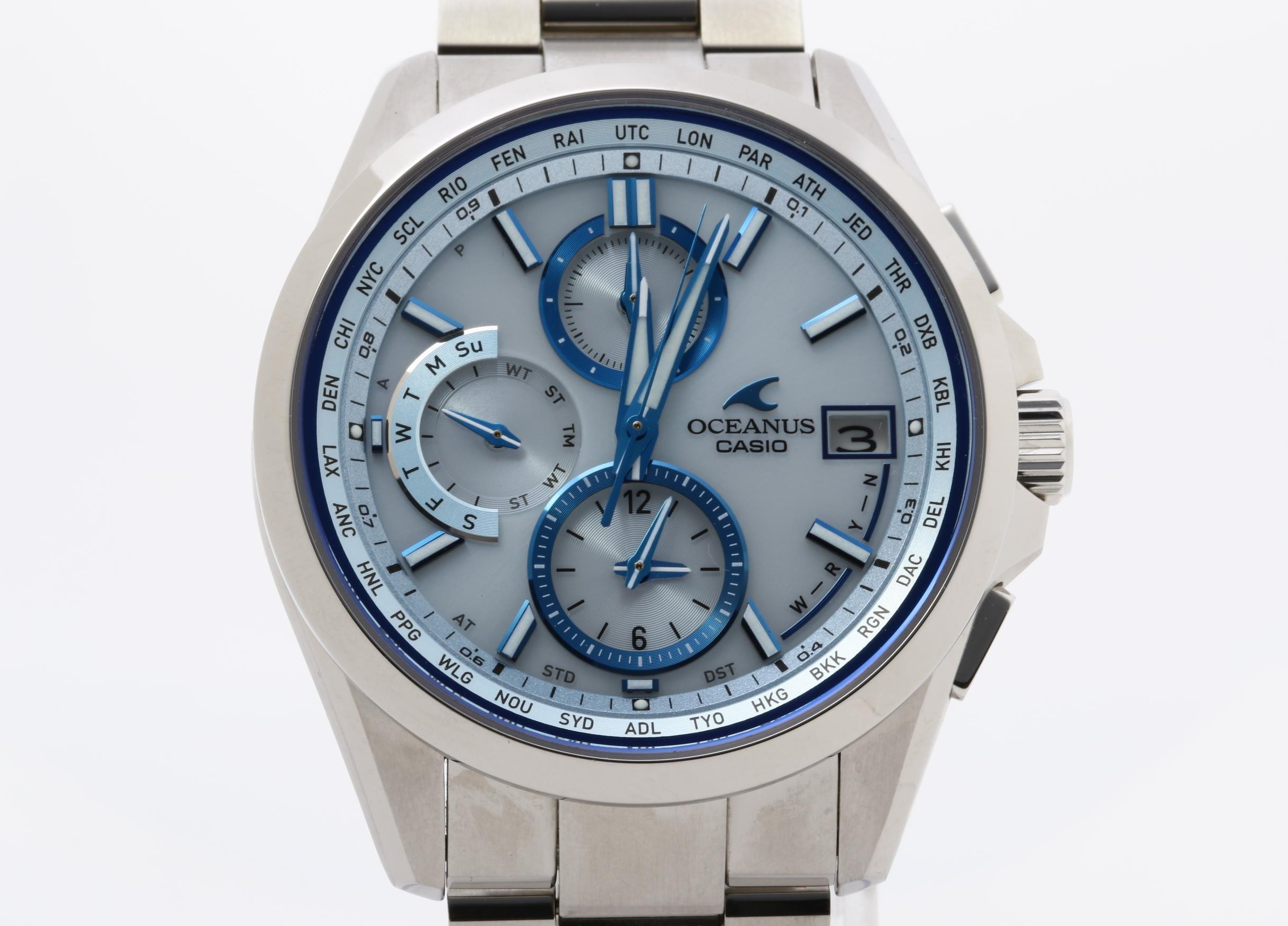 CASIO カシオ 時計 オシアナス クラシックライン OCWT26002AJF アイスブルー シルバー チタン メンズ アナログ 新古未使用展示品【本物保証】【中古】