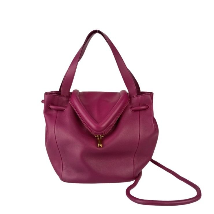 BOTTEGA VENETA ボッテガヴェネタ ショルダーバッグ BEAK ビーク 666531 パープル系 レザー レディース 2WAY ゴールド金具 美品【本物保証】【中古】