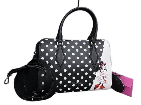 KATE SPADE ケイトスペード ハンドバッグ ディズニーコラボ ミニーマウス ブラック系×ホワイト系 レザー レディース 2WAY ゴールド金具 超美品【本物保証】【中古】
