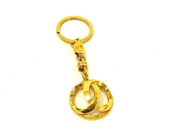 CHANEL シャネル バッグチャーム ココマーク ゴールド系 メタル ユニセックス キーホルダー キーリング 美品【本物保証】【中古】