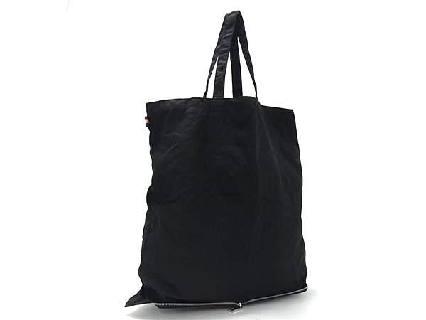 BALLY バリー トートバッグ エコバッグ ブラック ナイロン×レザー ユニセックス 折りたたみ式 シルバー金具 美品【本物保証】【中古】