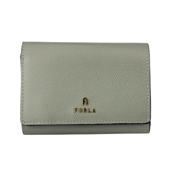 FURLA フルラ 二つ折り財布 カメリアM コンパクト ウォレット - グレー系 レザー レディース ゴールド金具【本物保証】【中古】