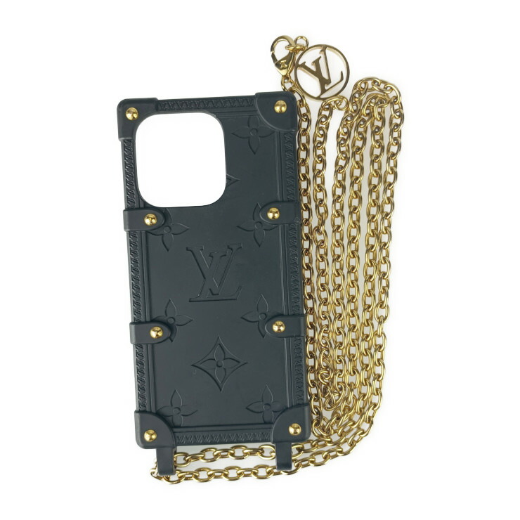 LOUIS VUITTON - LOUIS VUITTON ルイヴィトン iPhoneケース モノグラム リ トランク IPHONE 14 PRO スマホショルダー フォンケース スマホケース M81997    ブラック 黒 ゴールド金具 レディース【中古品】 待望の新作登場♪】ルイヴィトン iPhone14 PROケース トランク