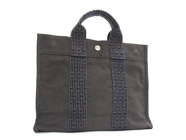 HERMES エルメス ハンドバッグ エールライン トートPM グレー キャンバス レディース シルバー金具 美品【本物保証】【中古】