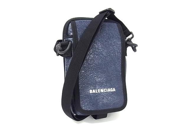 BALENCIAGA バレンシアガ ショルダーバッグ ポシェット エクスプローラー 593329 ネイビー ブラック レザー メンズ【本物保証】【中古】