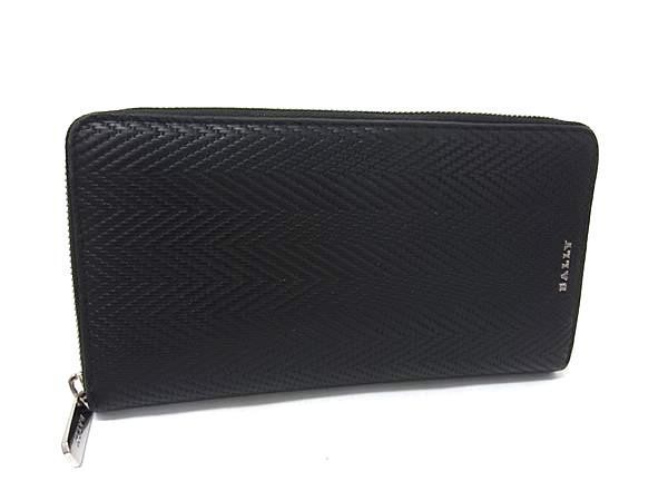 BALLY バリー 長財布 ブラック系 ジオメトリック加工レザー ユニセックス ラウンドファスナー 長財布 シルバー金具 美品【本物保証】【中古】|3R boutique