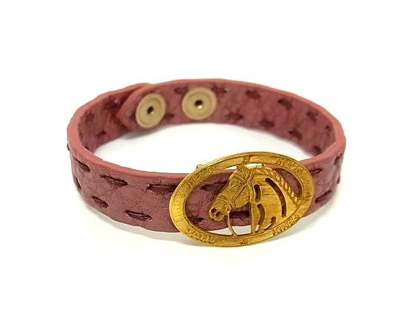 FENDI フェンディ ブレスレット セレリア ピンク ゴールド レザー レディース ホースモチーフ【本物保証】【中古】
