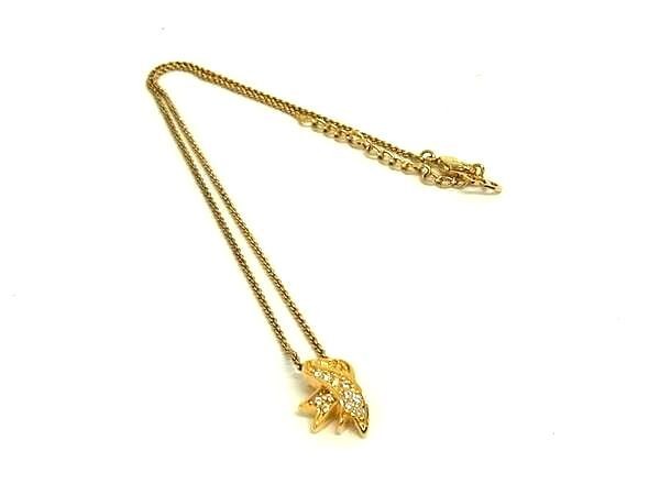 ChristianDior クリスチャンディオール ネックレス ゴールド メタル レディース ラインストーン リボンモチーフ 美品【本物保証】【中古】｜3R boutique