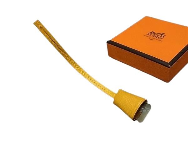 HERMES エルメス バッグチャーム ミニクロシェット イエロー系 レザー レディース シルバー金具 新品未使用展示品【本物保証】【中古】
