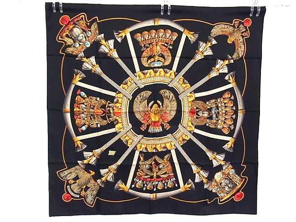HERMES エルメス スカーフ カレ90 ブラック マルチカラー シルク100% レディース CATY 古代エジプト 美品【本物保証】【中古】