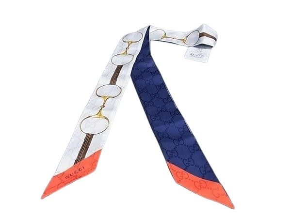 GUCCI グッチ リボンスカーフ ネックボウ 774803 マルチカラー系 シルク100% レディース ホースビット GG柄 新古品未使用品【本物保証】【中古】