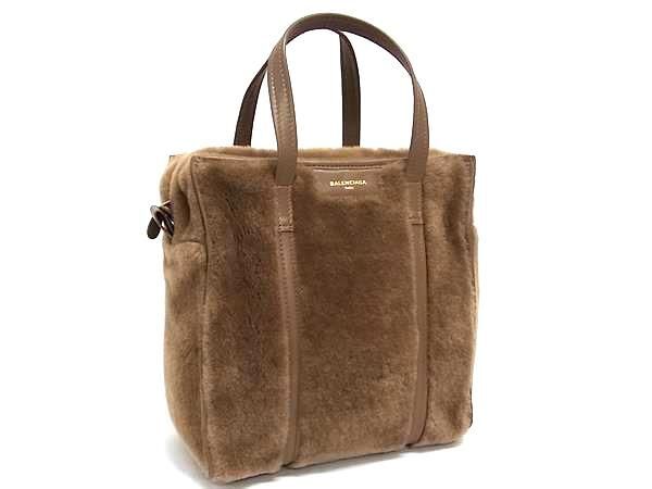 BALENCIAGA バレンシアガ ハンドバッグ バザールショッパー 443096 ブラウン ムートン レディース 美品【本物保証】【中古】