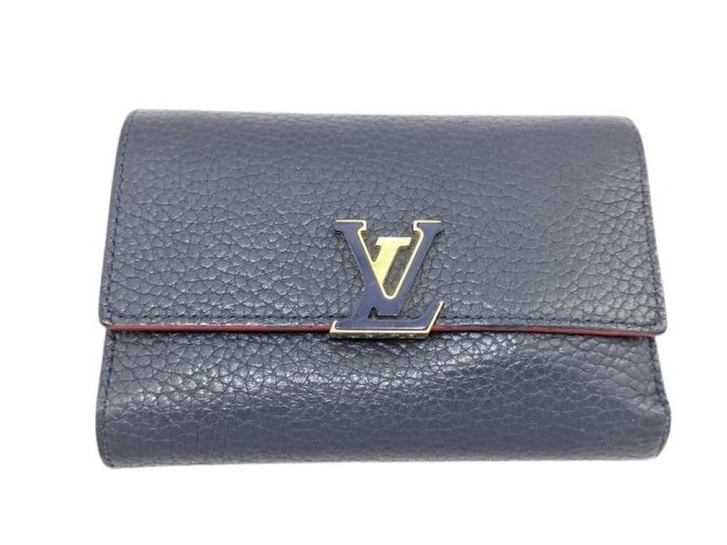 LOUIS VUITTON ルイヴィトン 三つ折り財布 ポルトフォイユ カプシーヌ コンパクト M63741 マリーヌルージュ系 トリヨンレザー レディース ゴールド金具【本物保証】【中古】|3R boutique