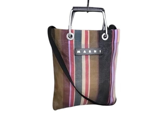 MARNI マルニ ショルダーバッグ フラワーカフェ マルチカラー系 ナイロン レディース 2WAY ストライプ 美品【本物保証】【中古】|3R boutique
