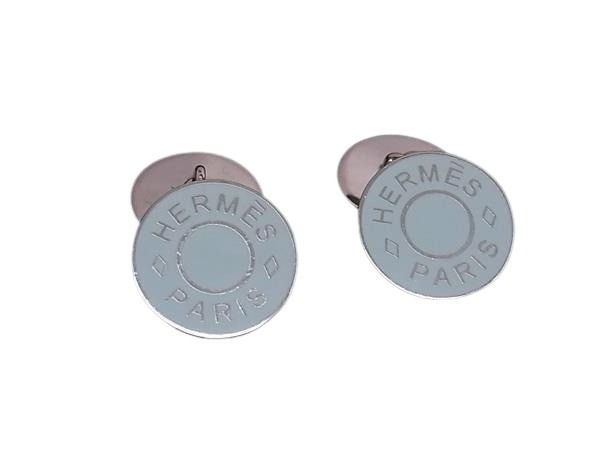HERMES エルメス カフスボタン カフリンクス セリエ ライトブルー シルバー メタル メンズ 美品【本物保証】【中古】 23,730円