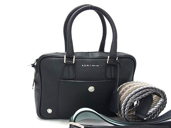 ADMJ エーディーエムジェイ ハンドバッグ ネイビー レザー レディース 2WAY シルバー金具 超美品【本物保証】【中古】