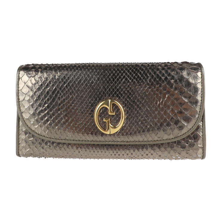 美品 GUCCI グッチ ダブルG ディティール コンチネンタルウォレット 長財布 245739 パイソン ガンメタリック系 ゴールド金具 ロングウォレット GGロゴ ゴールド金具 フラップ【本物保証】【中古】
