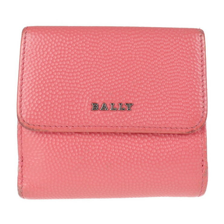 BALLY バリー コンパクト財布 三つ折り財布 - レザー ピンク系 シルバー金具【本物保証】【中古】