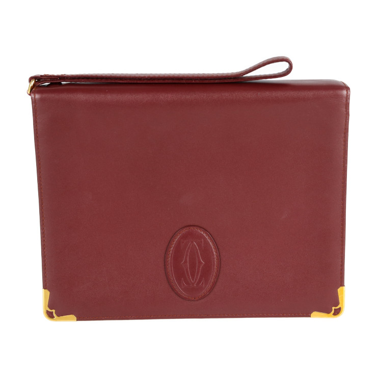 美品 CARTIER カルティエ マストライン クラッチバッグ カーフレザー ボルドー ゴールド金具 二つ折り セカンドバッグ リストレット