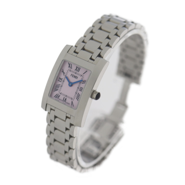 美品 Fendi フェンディ クラシコ タンク オロロジ 腕時計 F ステンレススチール シルバー ピンクシェル文字盤 ローマン文字 クオーツ レディース 本物保証 中古 Melillimona Com