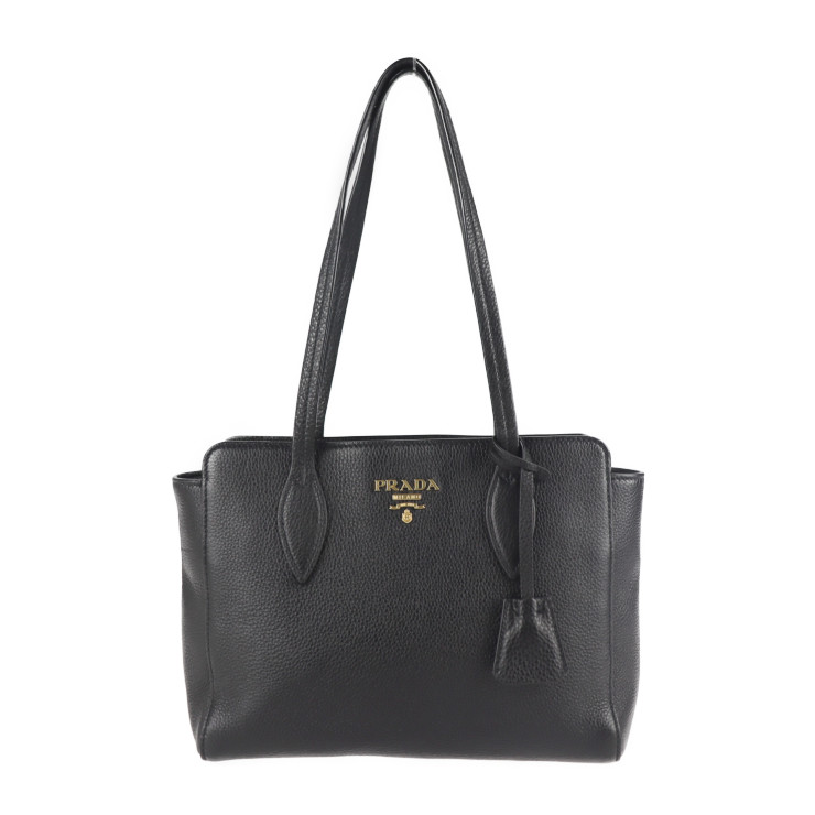超美品 Prada プラダ レザー トートバッグ 1bg112 Prada レザー ショルダーバッグ 肩掛け 中古 ショッピングバッグ ショッピングバッグ ブラック 本物保証 クリアランス割引 の