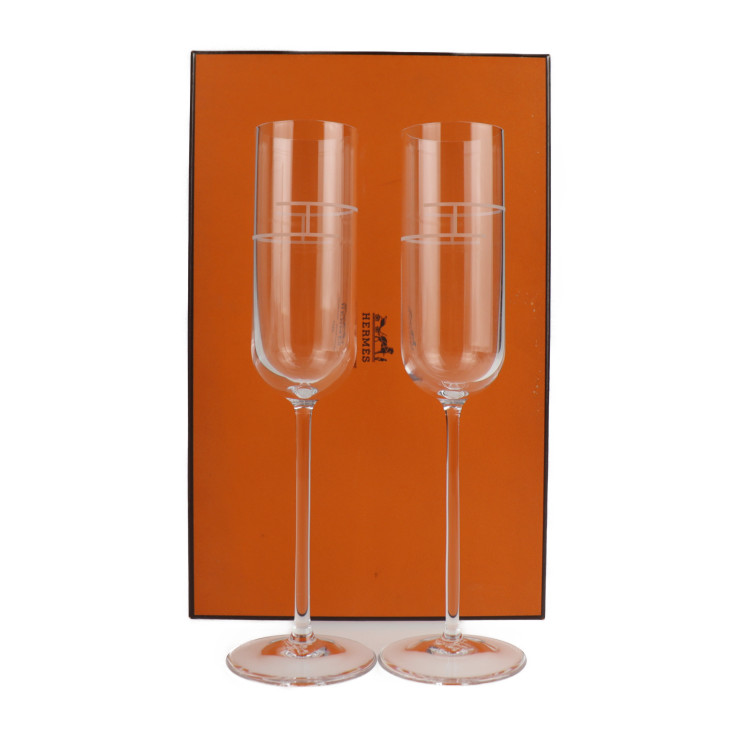 エルメス 美品 リズム Hermes Hermes ガラス グラス グラス リズム Hermes クリア 2客 中古 Boutique グラス シャンパングラス エルメス 本物保証 3r