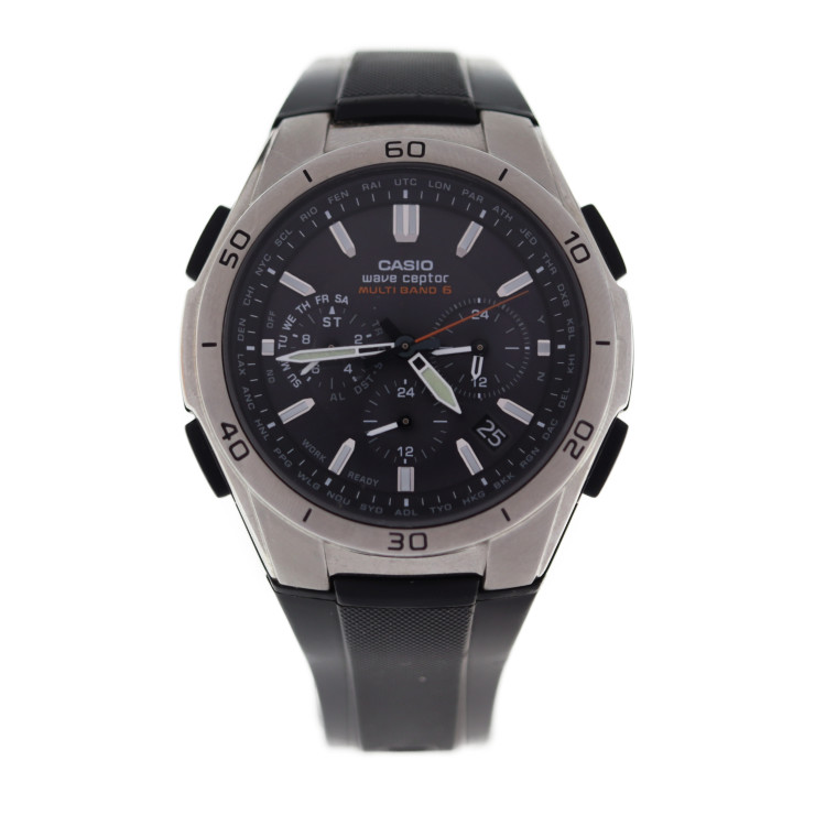 楽天市場 Casio カシオ Wave Ceptor ウェーブセプター 腕時計 5174 Ja Wv0 M410 ステンレススチール ラバー シルバー 黒文字盤 電波ソーラー時計 本物保証 中古 3r Boutique