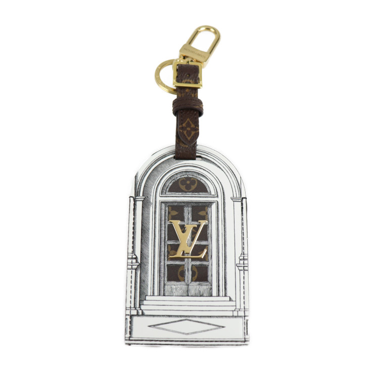 美品 LOUIS VUITTON ルイ ヴィトン ポルト クレ タグ アーキテチュラ キーホルダー MP3204 モノグラムキャンバス パテントレザー ブラウン ホワイト キーリング バッグチャーム 2021秋冬 ビトン