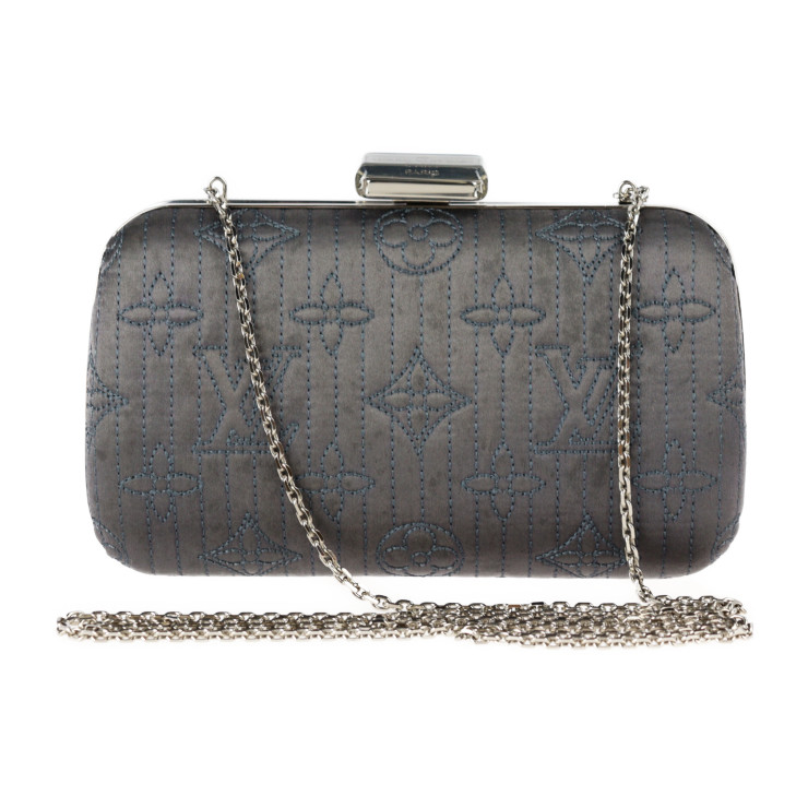 LOUIS VUITTON ルイ ヴィトン ミノディエール モノグラムモタード クラッチバッグ M95802 サテン グレー系 シルバー金具 2WAY チェーンショルダーバッグ がま口 ビトン【本物保証】【中古】