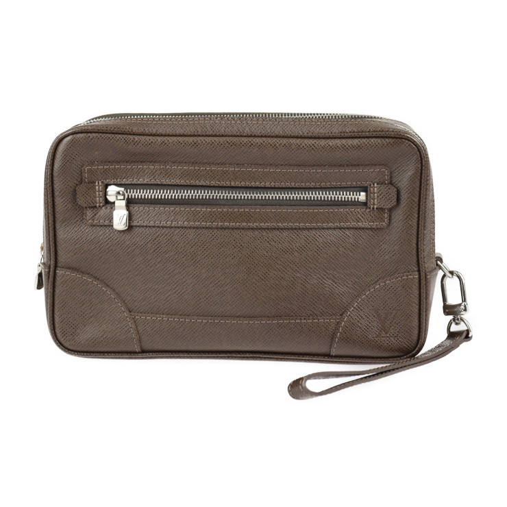 美品 LOUIS VUITTON ルイ ヴィトン パヴェル タイガ セカンドバッグ M31148 レザー グリズリ ブラウン系 シルバー金具 リストレット クラッチバッグ ポーチ ビトン【本物保証】【中古】