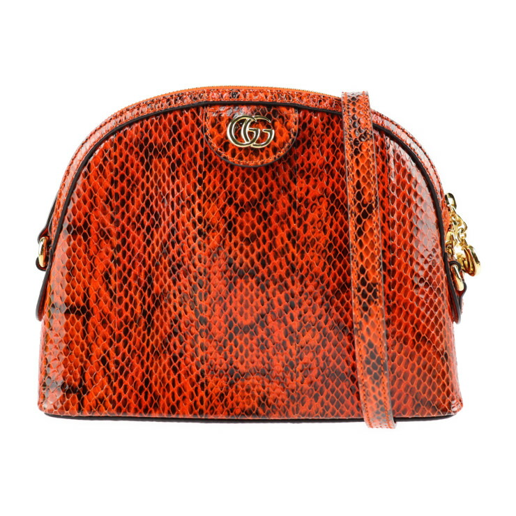 超美品 GUCCI グッチ GGマーモント ショルダーバッグ 499621 パイソン レッド系 ゴールド金具 ダブルG クロスボディ【本物保証】【中古】