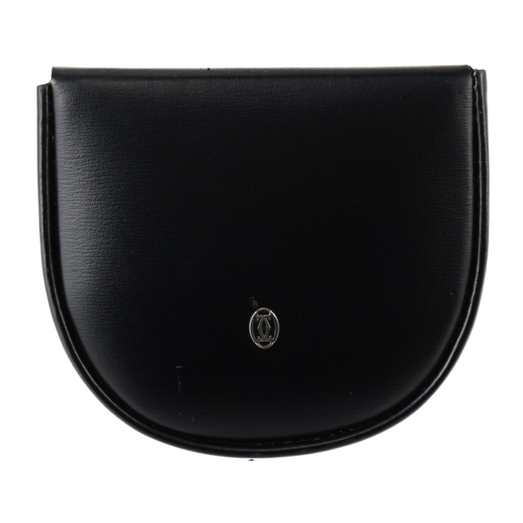 美品 CARTIER カルティエ パシャ コインケース L3000129 カーフレザー ブラック シルバー金具 小銭入れ【本物保証】【中古】