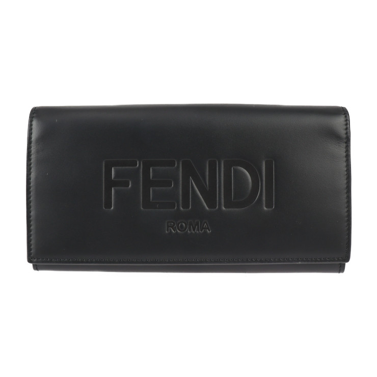 超美品 FENDI フェンディ コンチネンタル ウォレット 長財布 7M0264 カーフレザー ブラック シルバー金具 二つ折り ロゴ【本物保証】【中古】