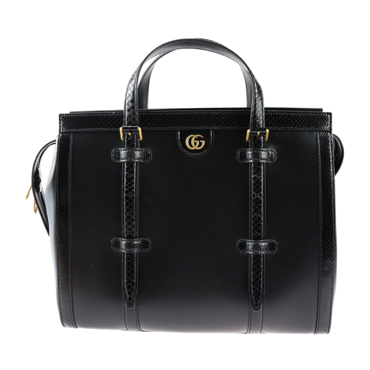 超美品 GUCCI グッチ ダブルG ミディアム トート トートバッグ 711057 レザー パイソン ブラック ゴールド金具 ハンドバッグ ビジネスバッグ 日本限定【本物保証】【中古】｜3R boutique