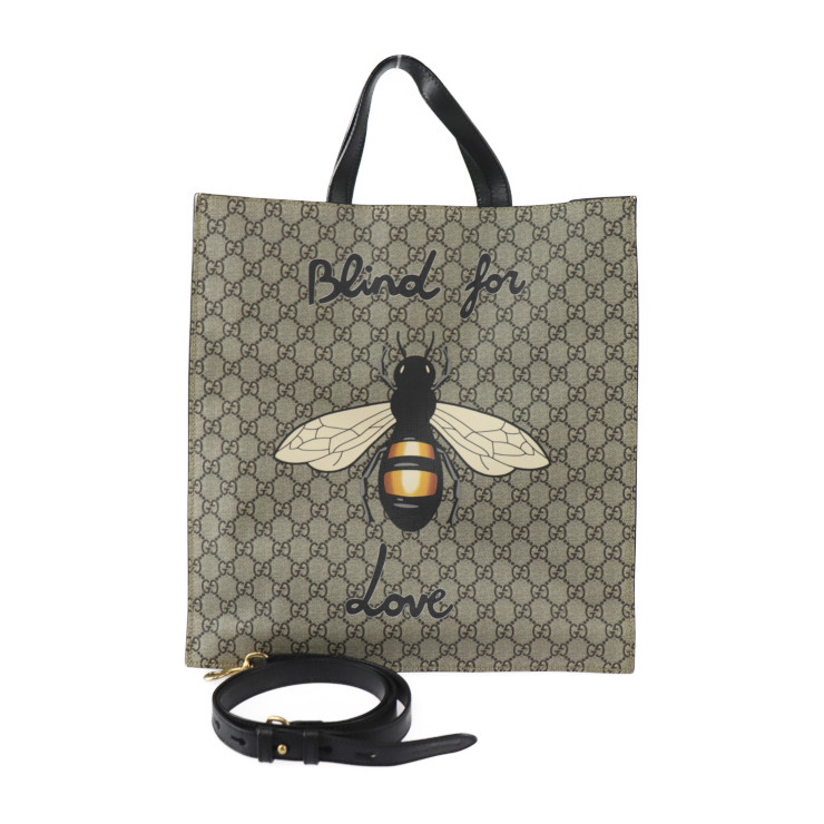 グッチ　超美品　トートバッグ　GGスプリーム PVCレザー　総柄　ロゴプレート GUCCI グッチ GGスプリーム ビー 蜂 トートバッグ ハンドバッグ