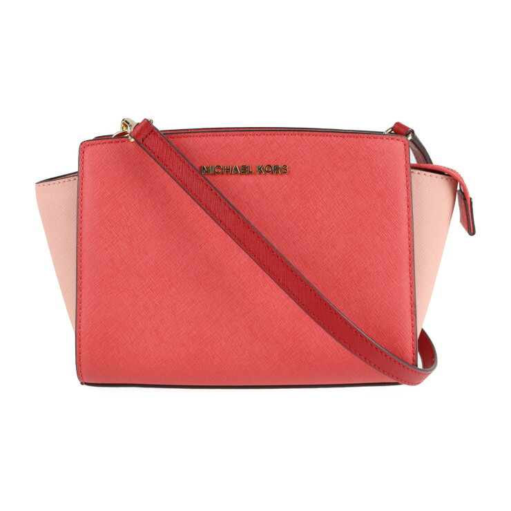 超美品 Michael Kors マイケルコース クロスボディバッグ ショルダーバッグ 30T4MLMM2T レザー ピンク系 ゴールド金具 ポシェット【本物保証】【中古】
