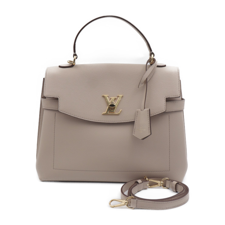 美品 LOUIS VUITTON ルイ ヴィトン ロックミー エヴァーMM ハンドバッグ M56094 グレインカーフレザー グレージュ ゴールド金具 2WAY ショルダーバッグ ターンロック ビトン【本物保証】【中古】