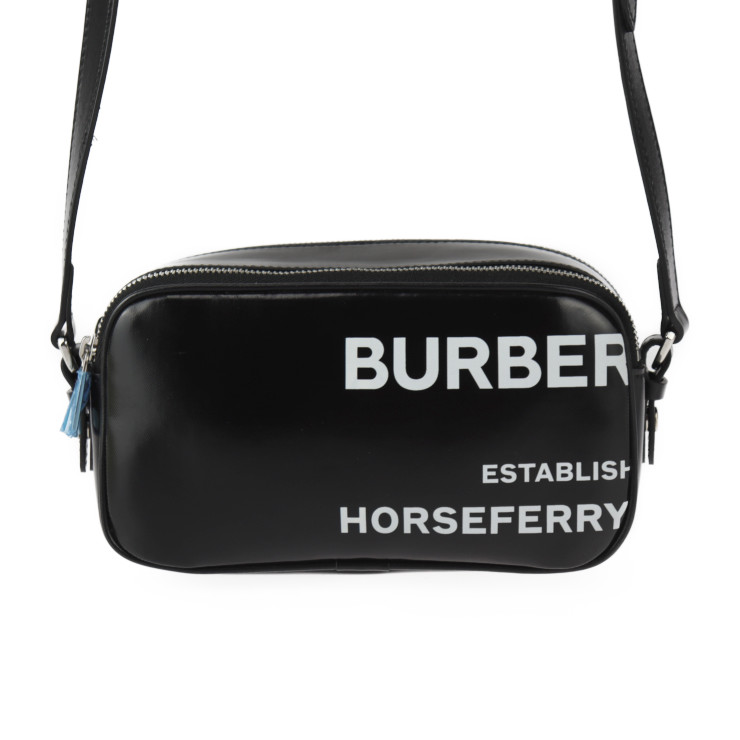 新古未使用展示品 BURBERRY バーバリー カメラ マイクロ ホースフェリー ショルダーバッグ 8022339 コーティングキャンバス レザー ブラック ホワイト シルバー金具 クロスボディ ポシェット ロゴ【本物保証】【中古】