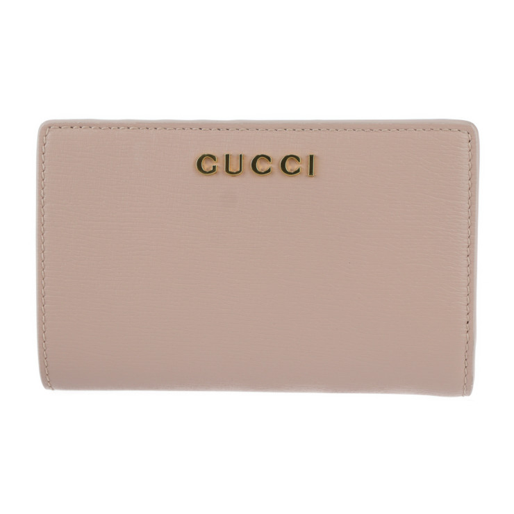 超美品 GUCCI グッチ スクリプト ジップアラウンドウォレット 二つ折り財布 772640 レザー ピンク ゴールド金具 L字ファスナー【本物保証】【中古】