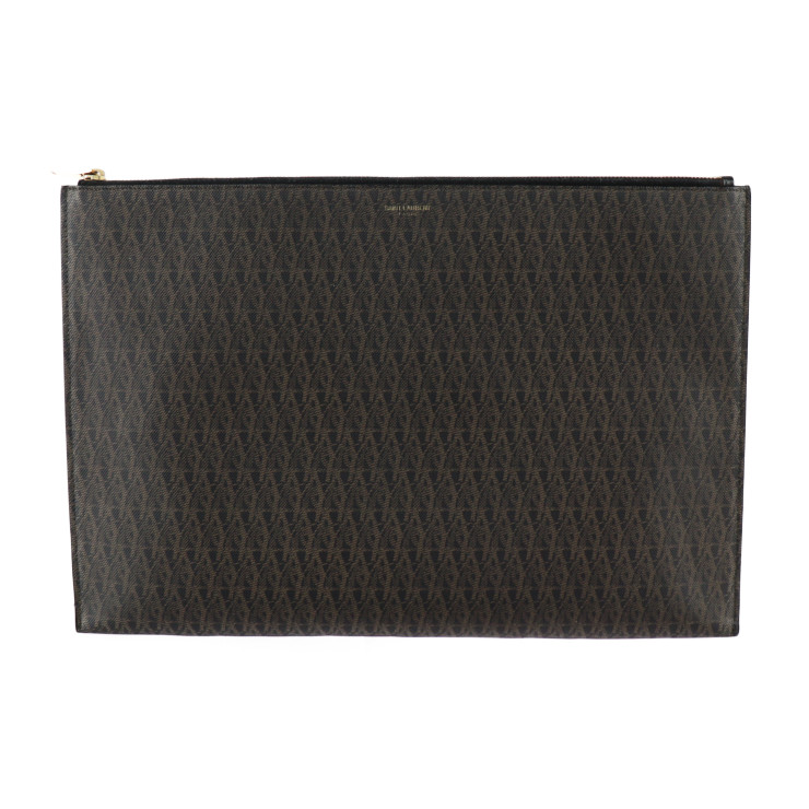 美品 SAINT LAURENT PARIS サンローランパリ クラシック トワル モノグラム セカンドバッグ 378261 PVC ブラウン ゴールド金具 クラッチバッグ ポーチ【本物保証】【中古】｜3R boutique
