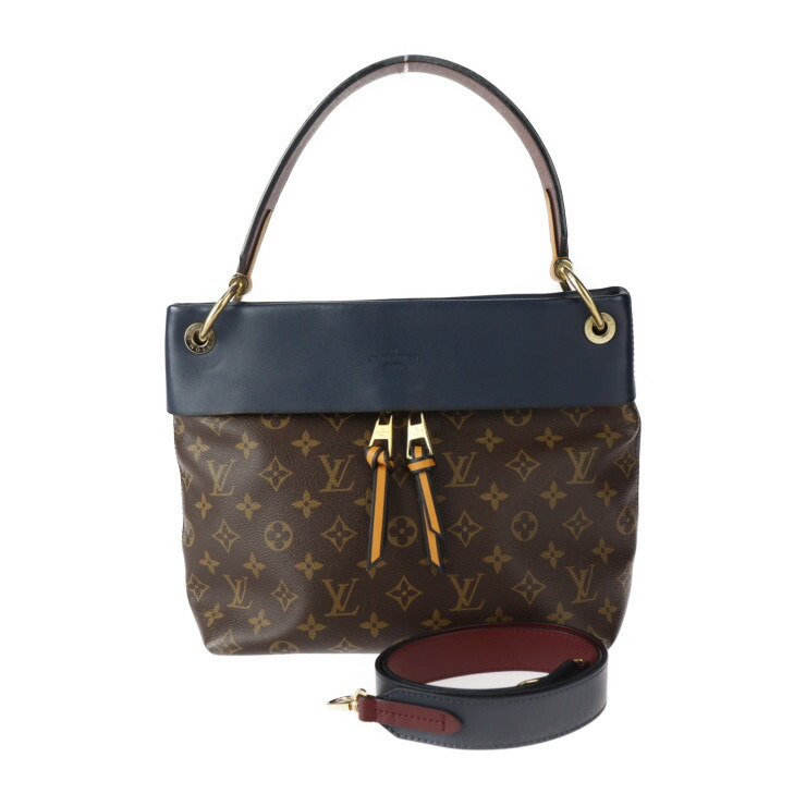 LOUIS VUITTON ルイ ヴィトン テュイルリー ブザス モノグラム ハンドバッグ M43441 PVC カーフレザー ブラウン マリーヌボルドー ゴールド金具 2WAY ショルダーバッグ ネイビー系【本物保証】【中古】