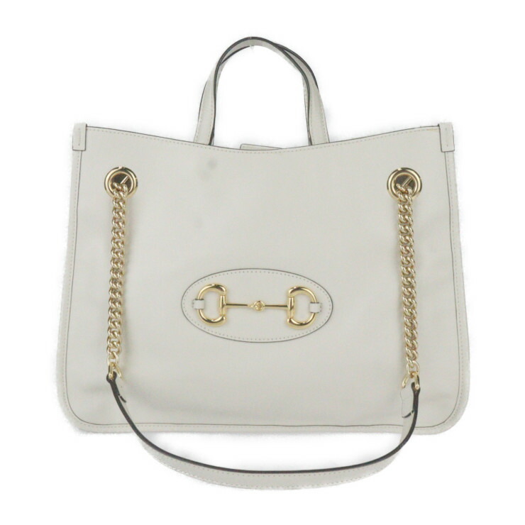超美品 GUCCI グッチ ホースビット 1955 ミディアム トートバッグ ハンドバッグ 621144 レザー アイボリー系 ゴールド金具 2WAY ショルダーバッグ チェーン【本物保証】【中古】