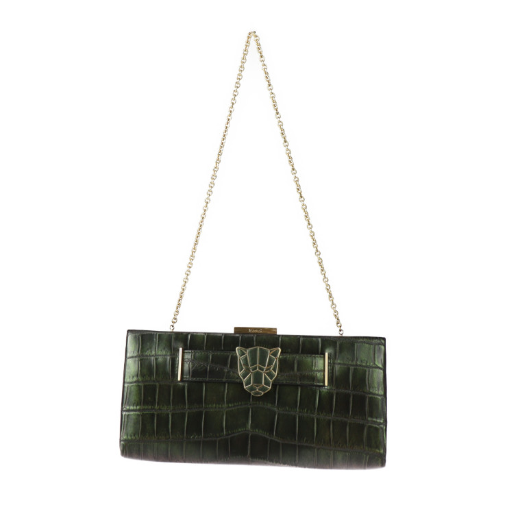 美品 CARTIER カルティエ パンテール ドゥ カルティエ クラッチバッグ L1001924 クロコダイル レザー ダークグリーン玉虫 2WAY チェーン【本物保証】【中古】